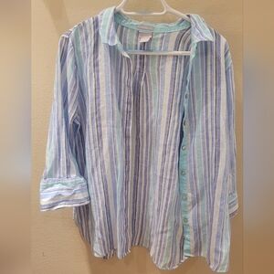☀️ 100% Linen full button-down top - beach ready! ⛱️ Chicos size 2/L